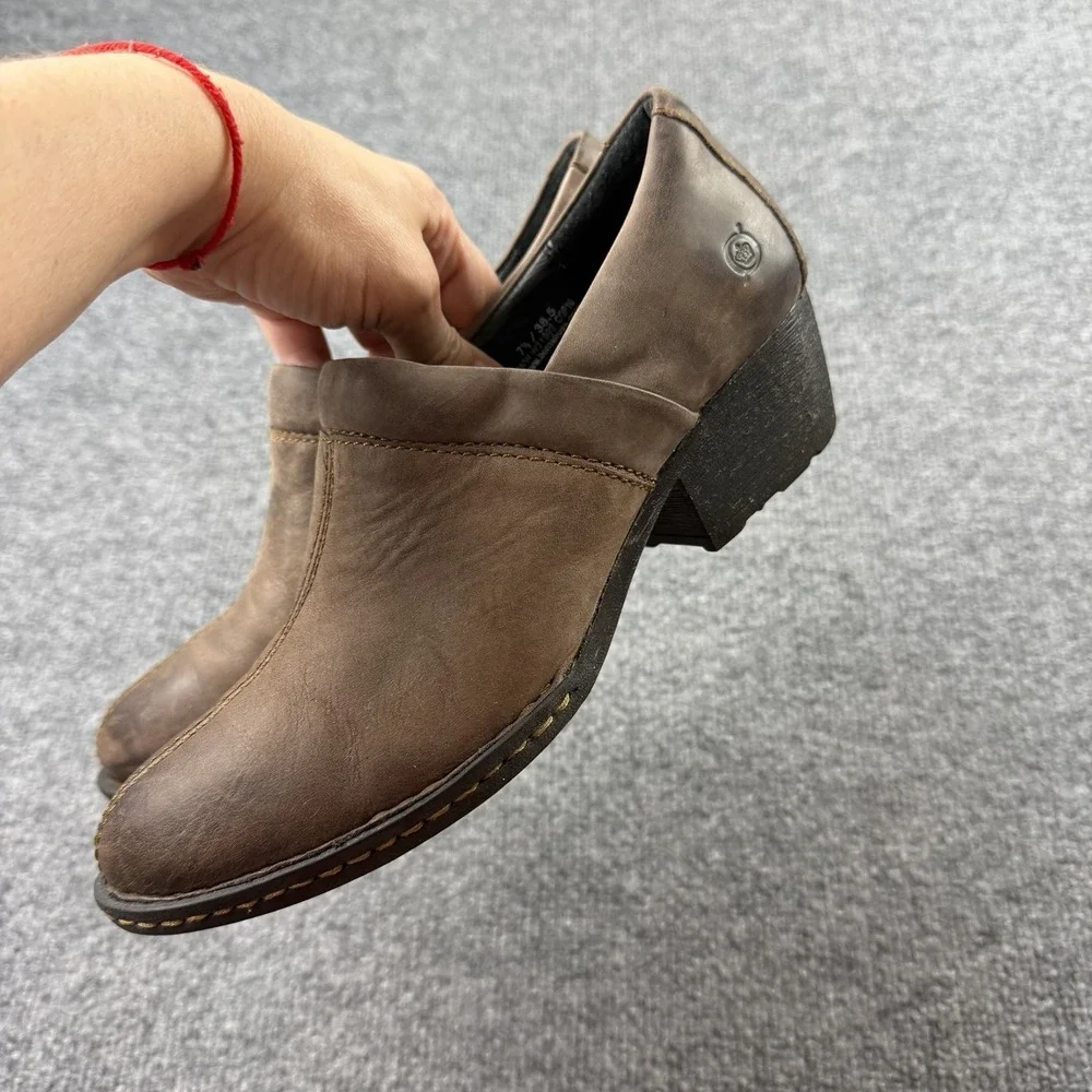 Born Brown Leather Ankle‎ Booties Womens 7M Comfort Low Heel Slip On